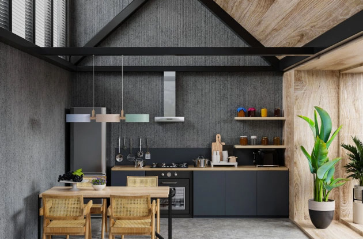 Modern L-Shaped Kitchen Design with Blue and White Finish